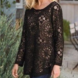 Soft Surroundings Black Lace Overlay Hoodie